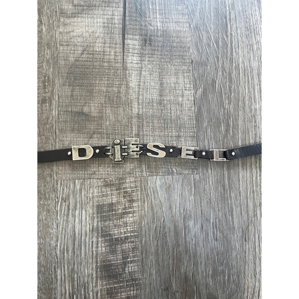 Diesel Black Leather Skinny Logo Belt Made in Italy Size 32
